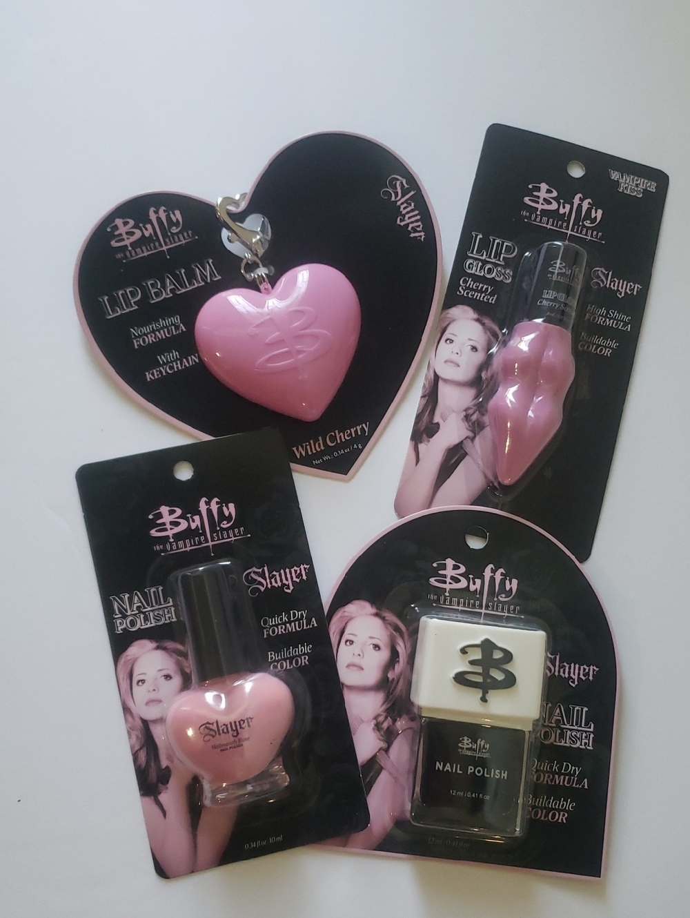 Buffy The Vampire Lip Balm & Lip Gloss And Pink & Black Nail Polish Set NWT